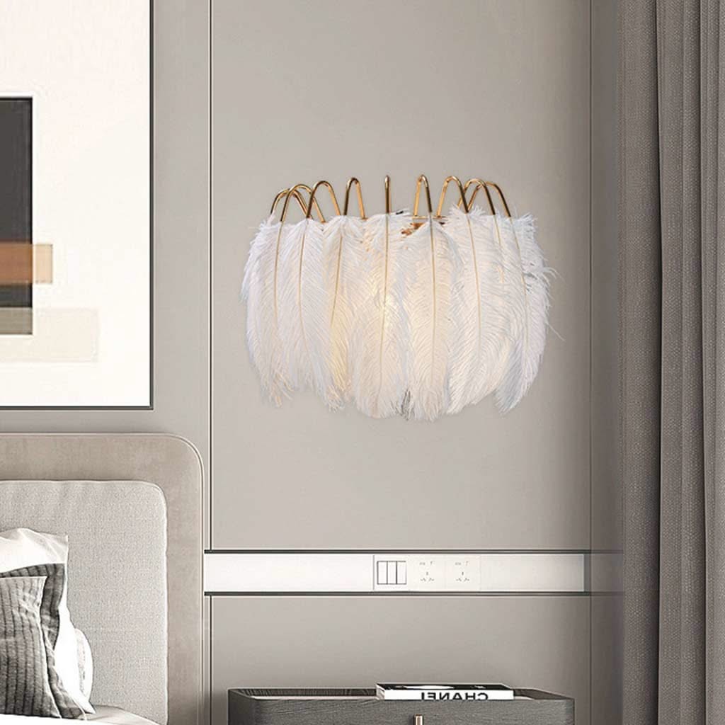 Applique Murale Allemande Unique Estaviva avec Cadre en Plumes d'Autruche, Blanc