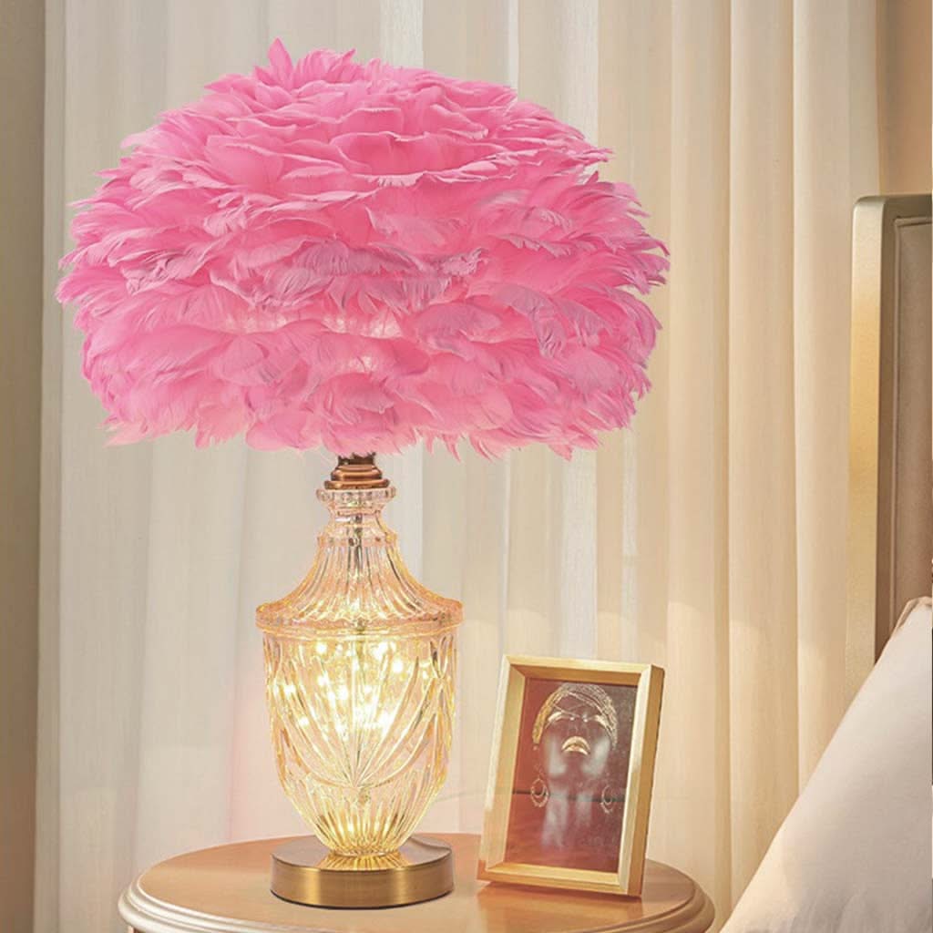 Miroir Suspendu - Vase en verre décoratif moderne avec lampe de table à plumes, rose