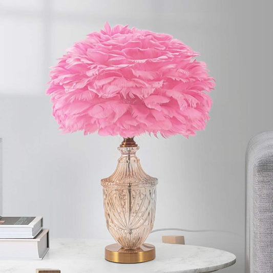 Miroir Suspendu - Vase en verre décoratif moderne avec lampe de table à plumes, rose