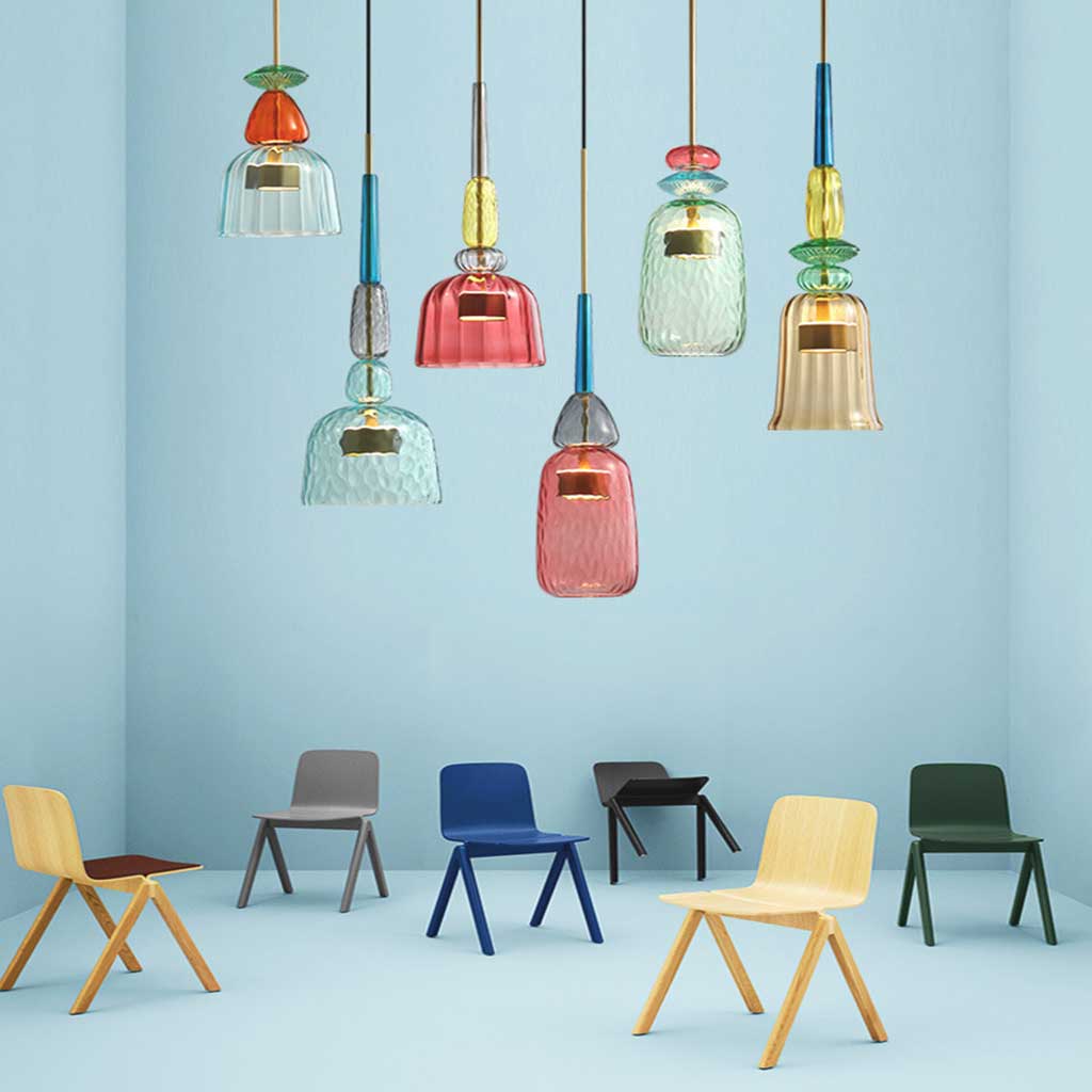 Éclat de Lune Lampe Suspendue en Verre Nordique Coloré
