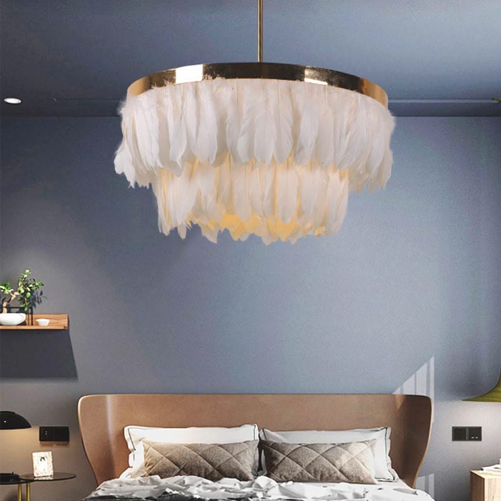 Frisson Doré Lampe Suspendue avec Plumes d'Oie