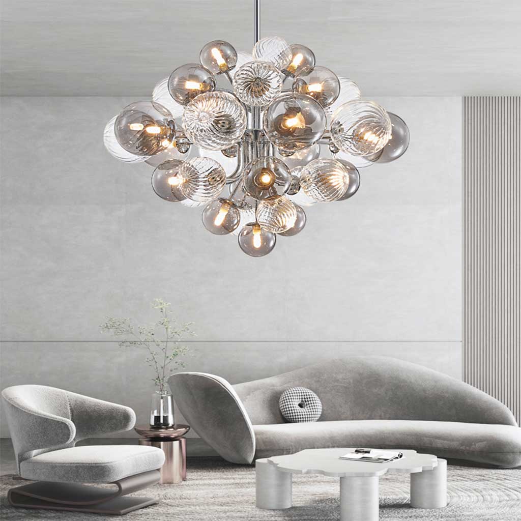 Nuage d’Éclat Chandelier en verre fumé gris, bulle de luxe