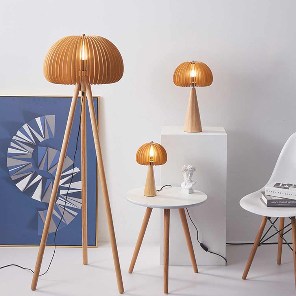 Lueur Noire - Lampe de table/lampe sur pied Ambient Citrouille en bois - Design Élégant
