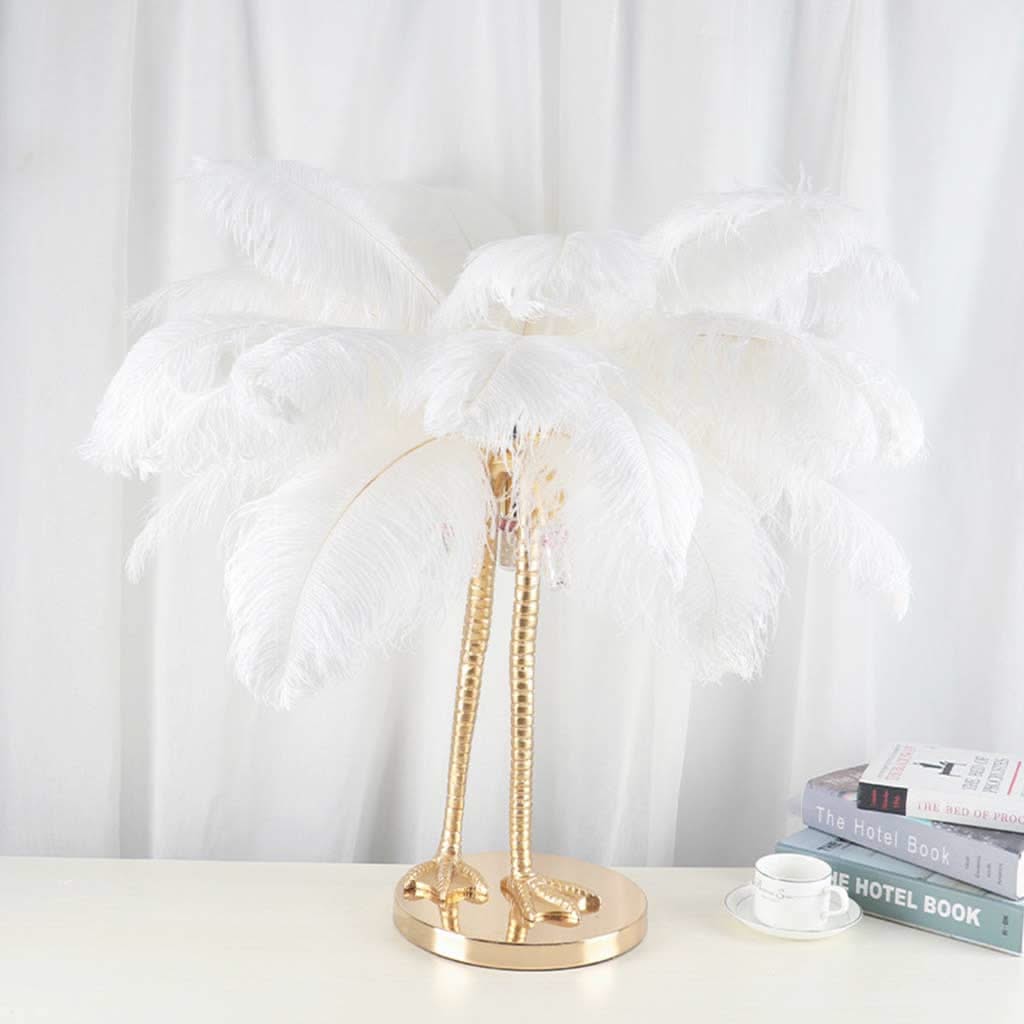 Forme Éthérée - Lampe de table avec plumes d'autruche et pieds d'oiseau uniques, Blanc