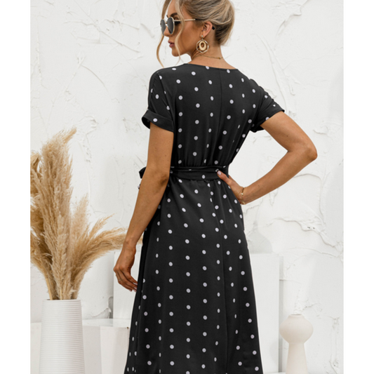 Robe à Pois pour Femmes avec Encolure Ronde | Midi