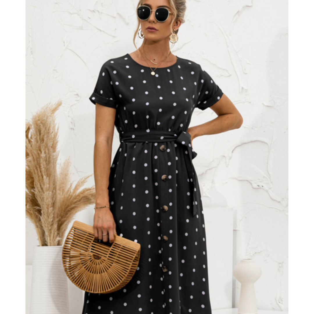 Robe à Pois pour Femmes avec Encolure Ronde | Midi