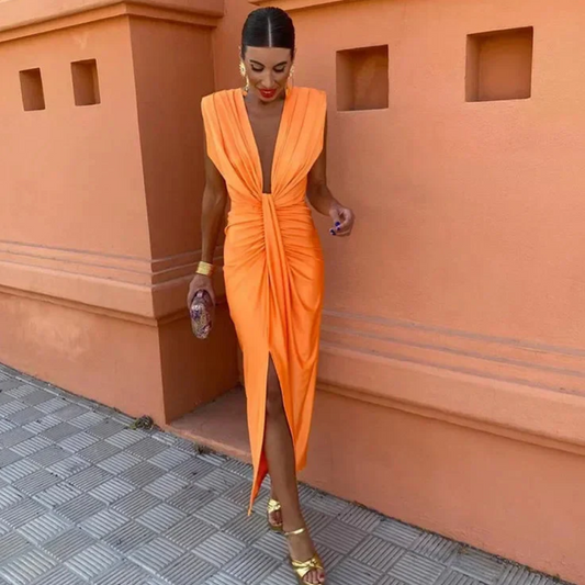 Robe Femme avec Décolleté V Profond et Volants | Midi