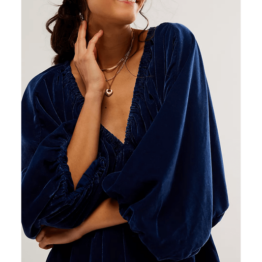 Robe d'hiver pour femmes à décolleté en V et manches bouffantes | Mini