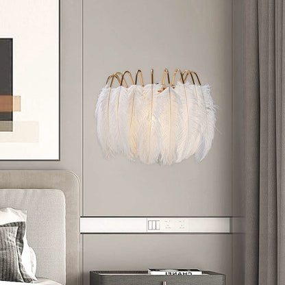 Applique Murale Allemande Unique Estaviva avec Cadre en Plumes d'Autruche, Blanc