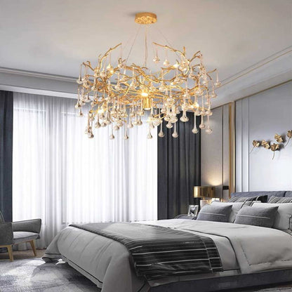 Élégante Lustre Luxe en Verre et Laiton avec Gouttes de Lumière