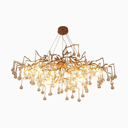 Élégante Lustre Luxe en Verre et Laiton avec Gouttes de Lumière