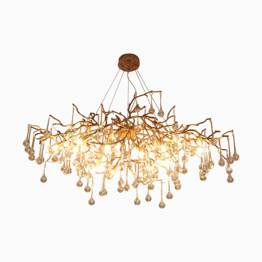 Élégante Lustre Luxe en Verre et Laiton avec Gouttes de Lumière
