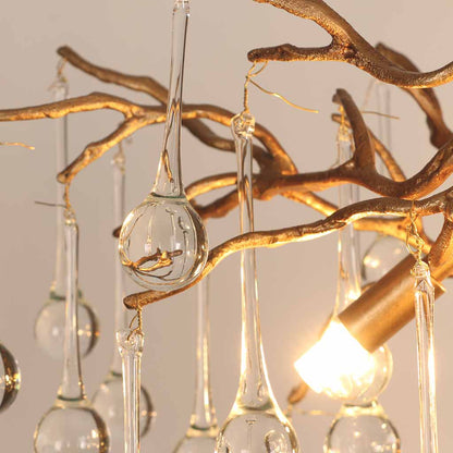 Élégante Lustre Luxe en Verre et Laiton avec Gouttes de Lumière
