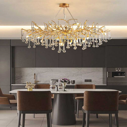 Élégante Lustre Luxe en Verre et Laiton avec Gouttes de Lumière