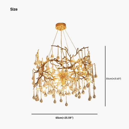 Élégante Lustre Luxe en Verre et Laiton avec Gouttes de Lumière