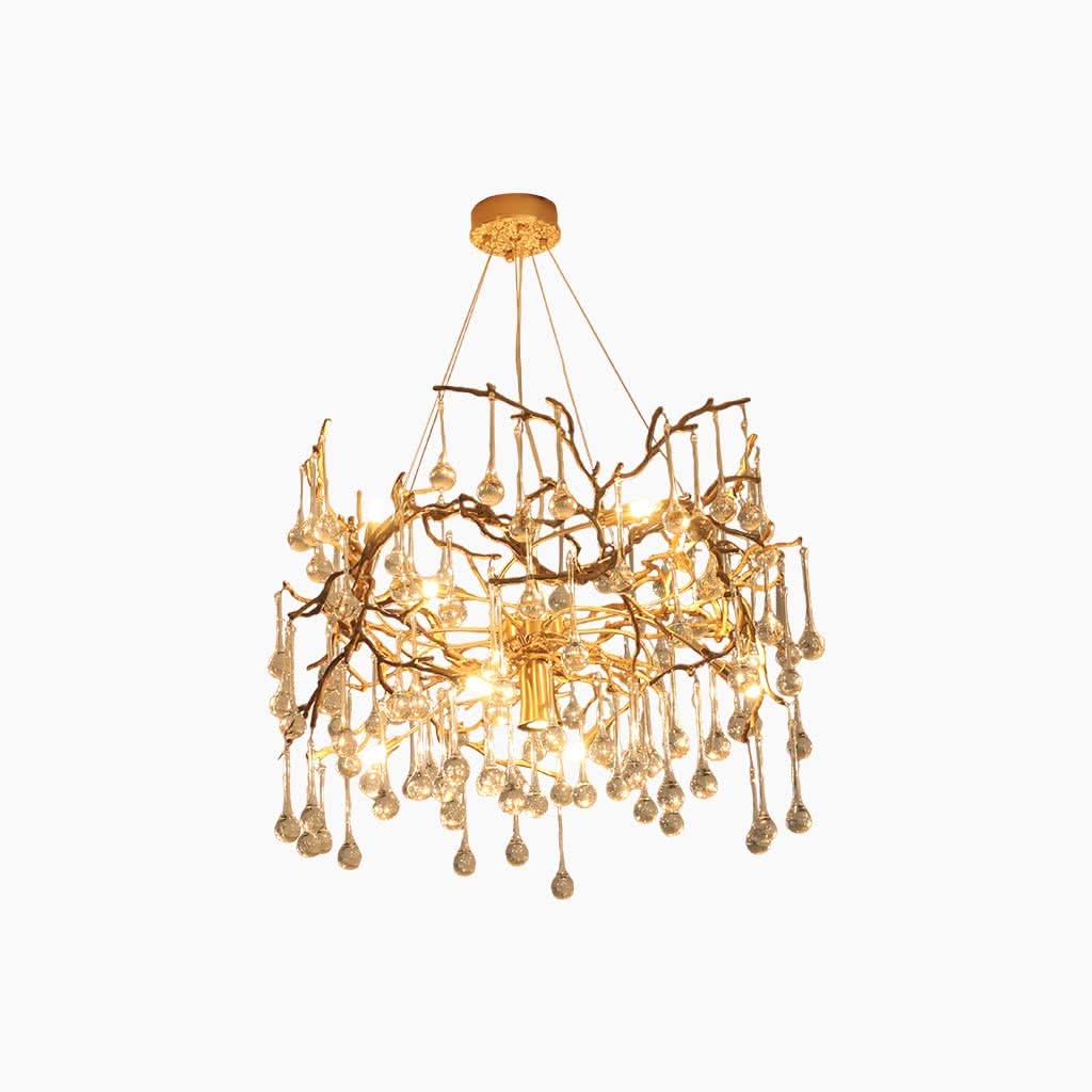 Élégante Lustre Luxe en Verre et Laiton avec Gouttes de Lumière