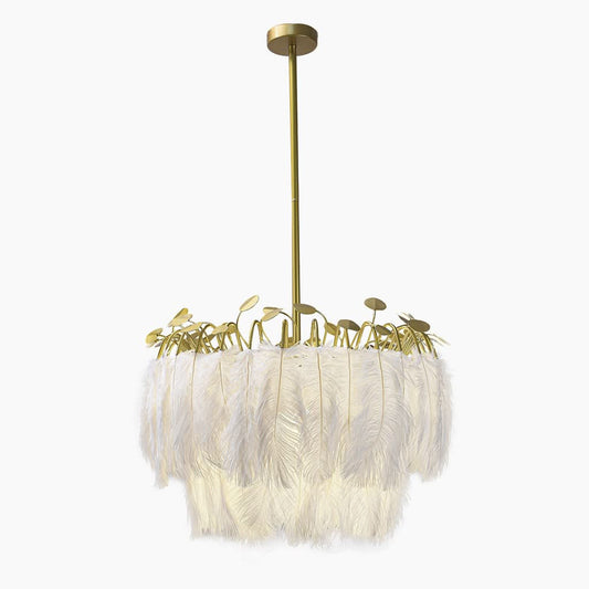 Couronne d'Or -  Plafonnier Glamour en Métal Blanc et Or - Lustre à Plumes