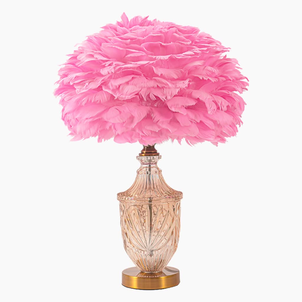 Miroir Suspendu - Vase en verre décoratif moderne avec lampe de table à plumes, rose