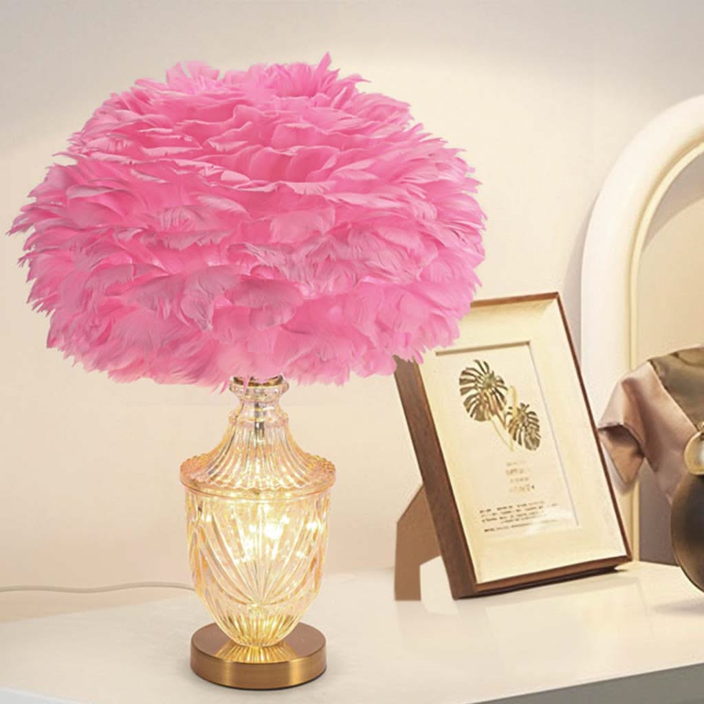 Miroir Suspendu - Vase en verre décoratif moderne avec lampe de table à plumes, rose
