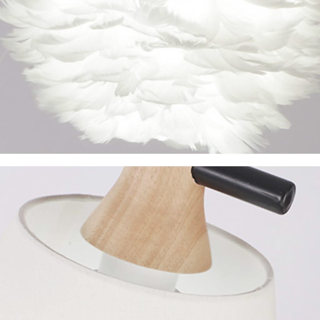 Ligne Scellée - Lampe de table et de sol en plumes avec abat-jour blanc et pied noir, au design nordique