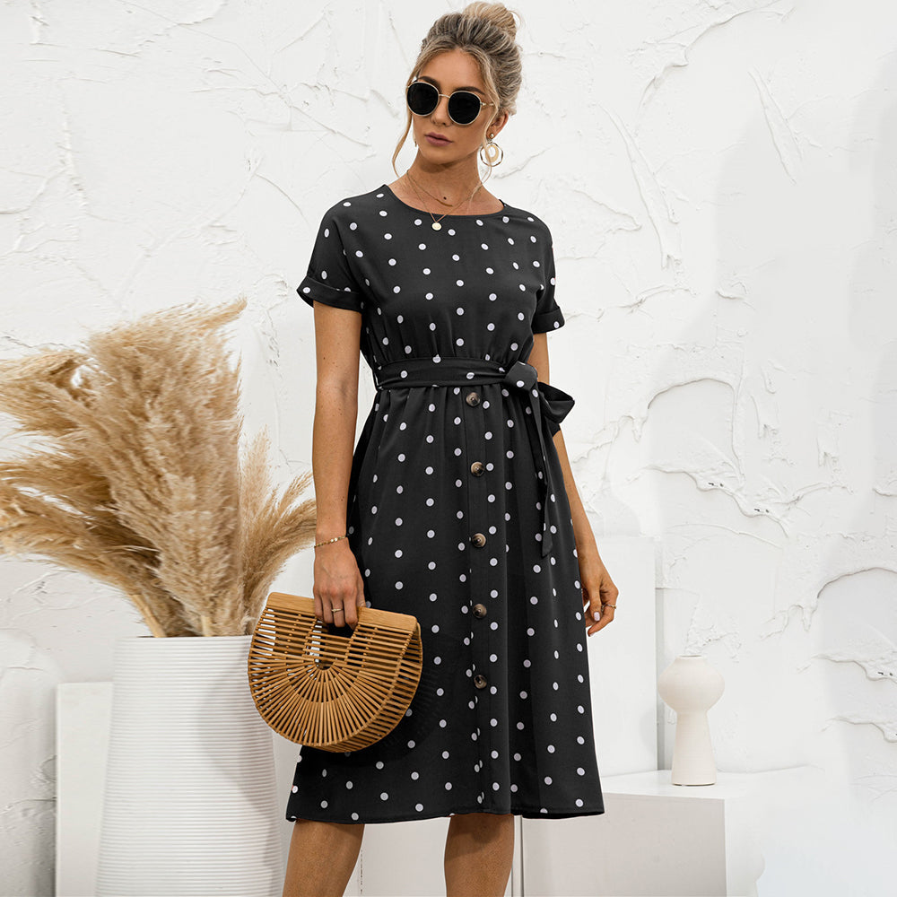 Robe à Pois pour Femmes avec Encolure Ronde | Midi