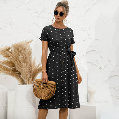 Robe à Pois pour Femmes avec Encolure Ronde | Midi