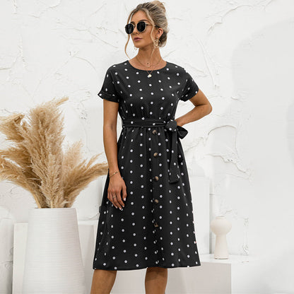 Robe à Pois pour Femmes avec Encolure Ronde | Midi