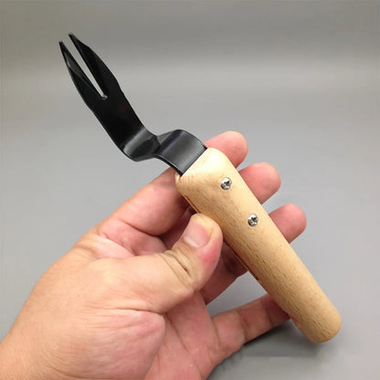 Outil de désherbage en acier inoxydable avec manche en bois